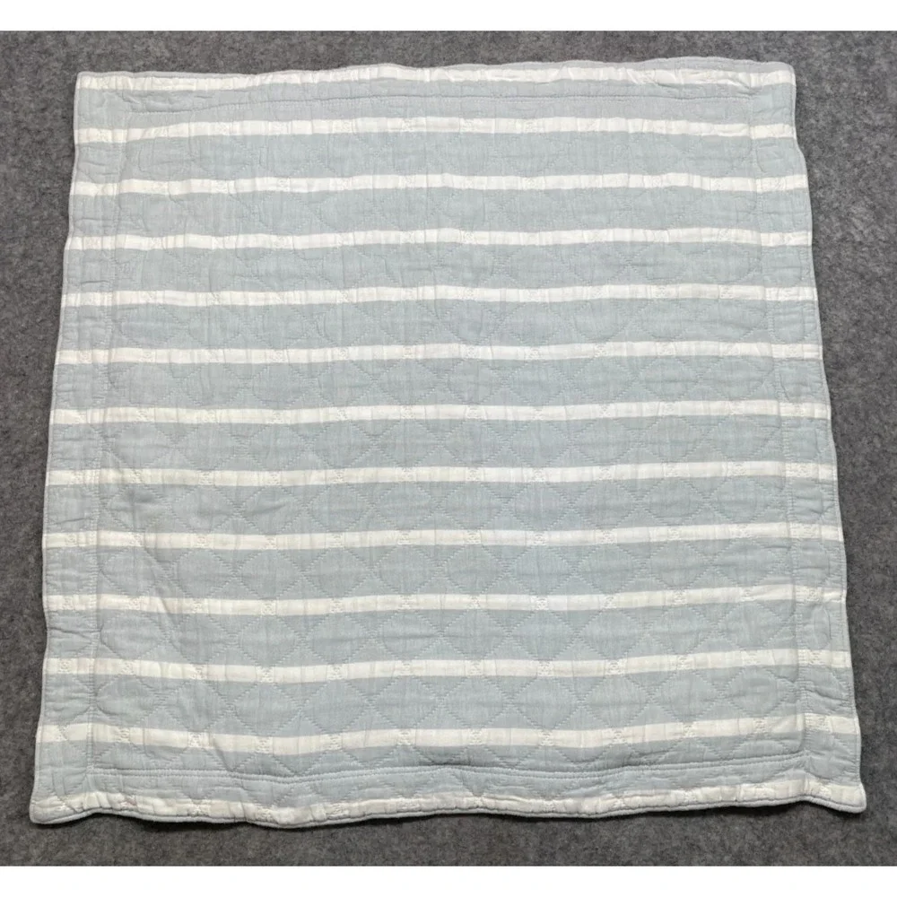 2 Pine Cone Hill Euro Shams Blue Ivory Striped Quilted